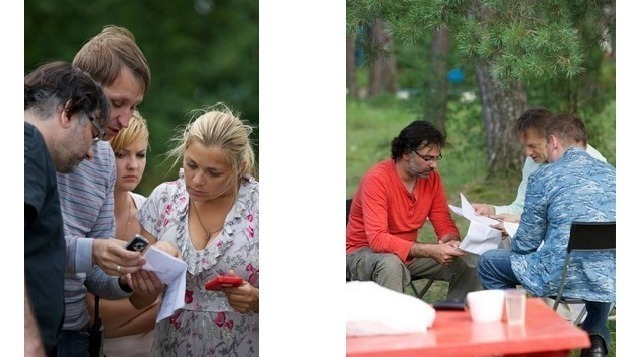 Режиссер и актеры на съемках в Калужской области летом 2013 года
