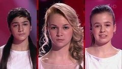 Милана Мирзаханян, Алина Изотова и Мария Паротикова. «Песня о птицах». Поединки. Команда Пелагеи. Голос.Дети-3. Фрагмент выпуска от 08.04.2016