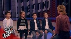 «Они очень подошли по голосам». Артем Морозов, Сергей и Дмитрий Коценко, Ксения Мисюрина перед Поединками. Голос.Дети-7. Фрагмент выпуска от 03.04.2020