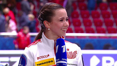 Камила Валиева: "Очень рада, что так откатала короткую. К концу уже подустала, спать захотелось"