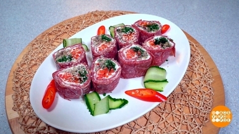 Роллы из колбасы с начинкой. Доброе утро. Фрагмент