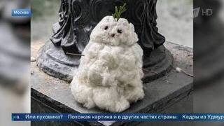 Снеговика из тополиного пуха слепили москвичи и выложили его фото в сеть