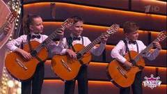 Веселые гитаристы Екатерина Гребенюкова, Арсений Щербаков, Лев Кириченко, Маргарита Шантерес, Лев Сова и Надежда Игнатенко. Лучше всех! Фрагмент выпуска от 05.11.2018