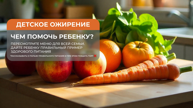 <p>Пересмотрите меню для всей семьи. Дайте ребенку правильный пример здорового питания.</p>