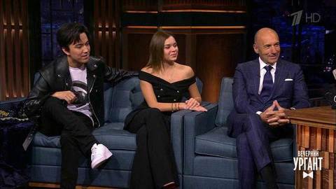 Композитор Игорь Крутой, олимпийская чемпионка по фигурному катанию Аделина Сотникова и певец Димаш Кудайберген о юбилейном шоу Крутого. Вечерний Ургант. Фрагмент выпуска от 31.10.2019