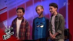 «Мы очень сдружились, у нас много общих интересов», – перед Поединком Ай-Херела Шулу, Тимофея Завалинича и Дениса Кучера. Голос.Дети-8. Фрагмент