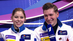 «Я всегда в телефоне, мне не сложно написать пост». Интервью Анастасии Мишиной и Александра Галлямова после победы. Чемпионат России по фигурному катанию 2025