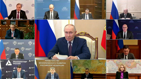Владимир Путин по видеосвязи проводит первое в этом году совещание с правительством