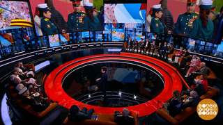Включение из студии программы «Победители»: Виктор Георгиевич и Анна Николаевна Гладышевы, Анатолий Медведь. Праздничный канал. Фрагмент 