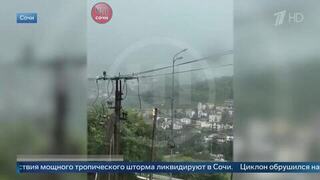 В Сочи после удара молнии в столб ЛЭП загорелись провода: видео
